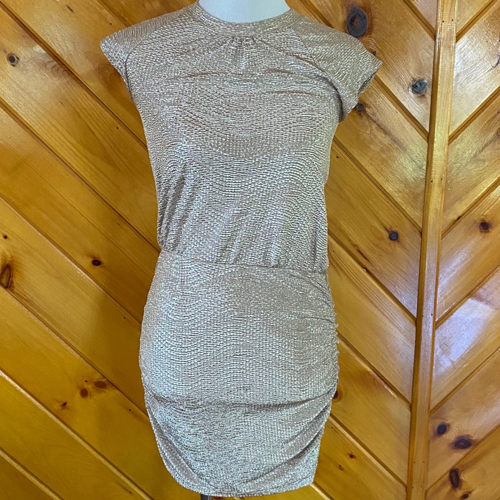 Nicole Miller Dress NWT Gold Ruched Bodycon Party Cocktail y2k Metallic